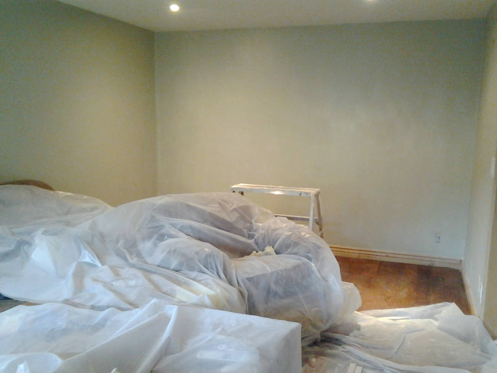 showing a wall and a ceiling freshly painted